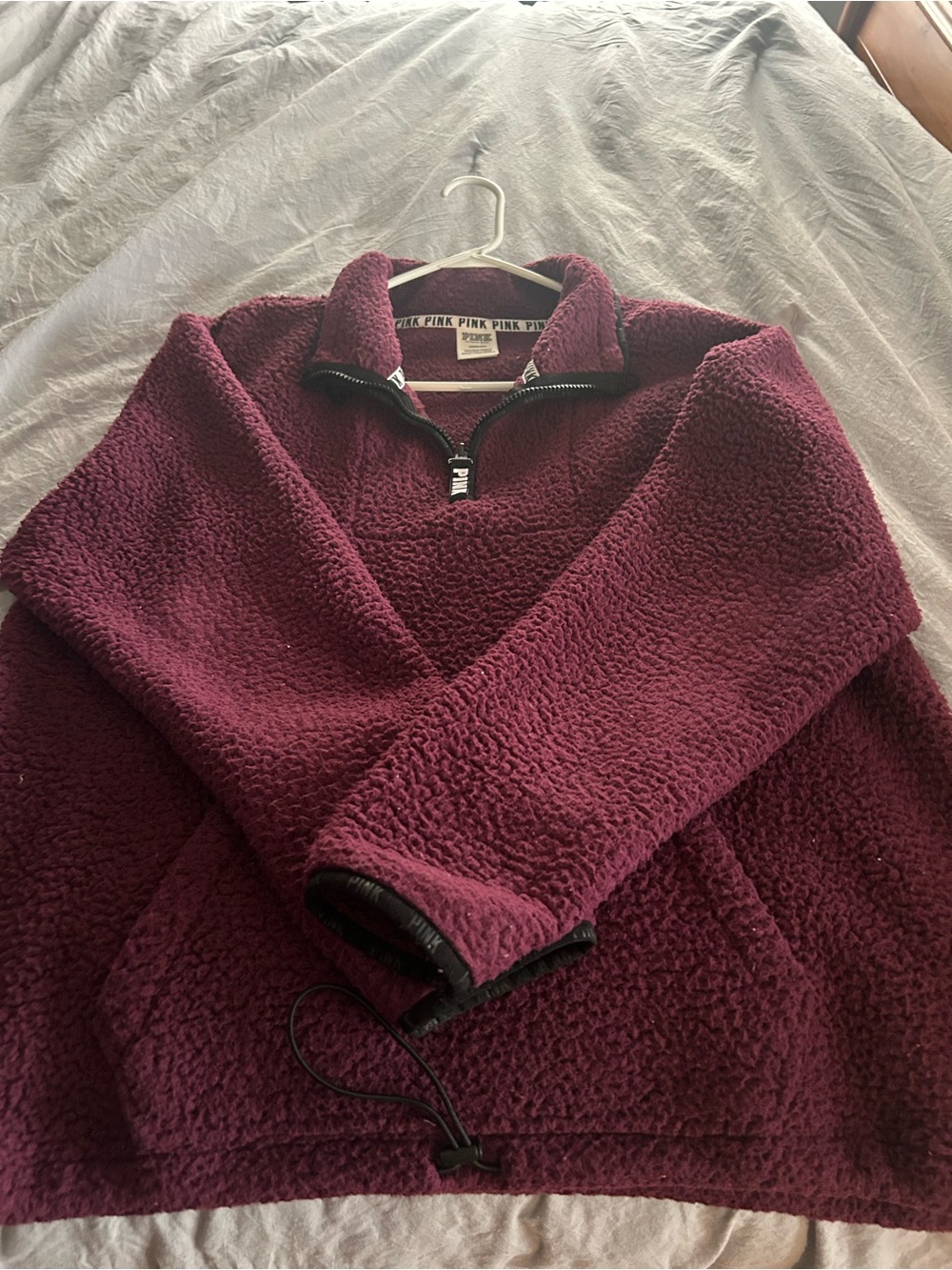 PINK Victoria's Secret Burgundy Teddy Sherpa Quarter-Zip Jacket